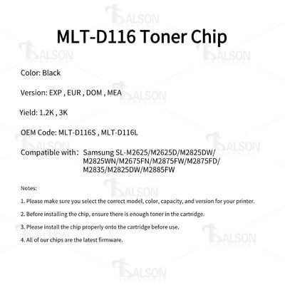 MLT-D116L Samsung Printer Cartridge Chip For SL-M2625 M2675fn M2875fd Cartridge D116S