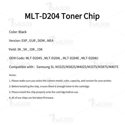MLT-D204 Compatible Printer Cartridge Chip , SL-M3325 M3825 M4025 Samsung Printer Chip