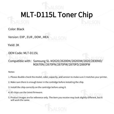 MLT-D115L Samsung Printer Toner Chip For SL-M2620 M2670 M2870 Cartridge D115