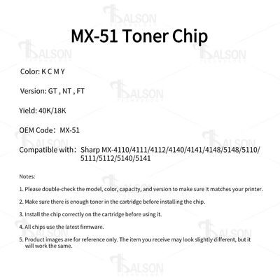 MX-51 Compatible Sharp Toner Chip For MX-4110 MX-5110 MX-5140 Color Toner