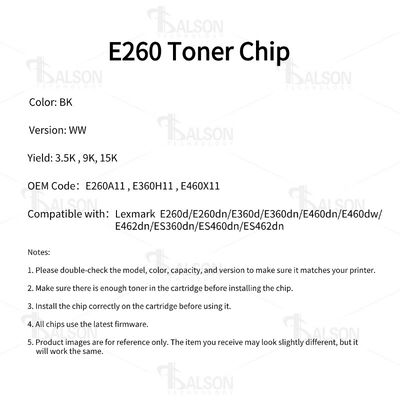 Lexmark E260A11 E360H11 E460X11 Toner Cartridge Chip Replacement