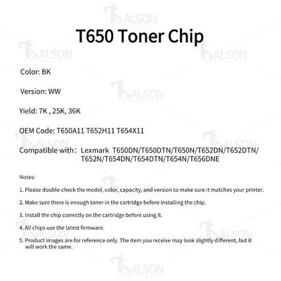 Compatible Lexmark Toner Chip  T650A11 T652H11 T654X11 Toner Cartridge Chip