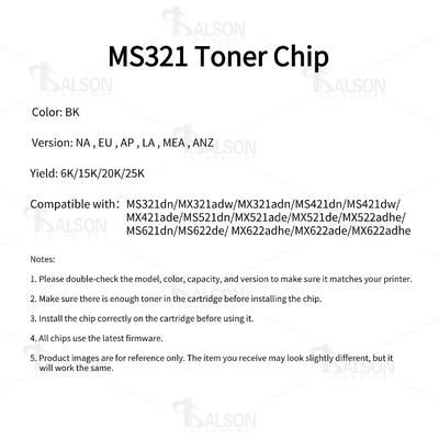 Compatible Lexmark Toner Chip For MS321 MX321 MS421 MX421 MS521 MX521 Black Cartridge