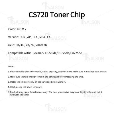 Compatible Toner Cartridge Chip For Lexmark CS720de CS725 CX725de Color Printer