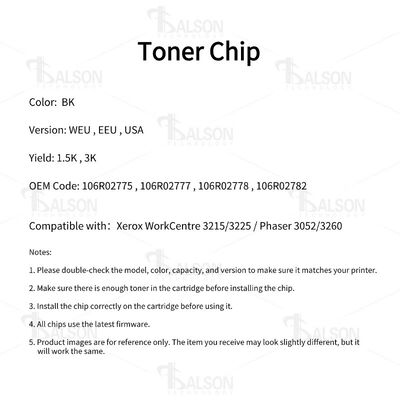 106R02775 106R02777 106R02778 Xerox Toner Chip For Phaser 3260 WorkCentre 3215 Cartridge