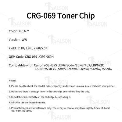 CRG-069 Printer Cartridge Chip , I-SENSYS LBP673Cdw MF751cdw CRG069 Canon Printer Chip