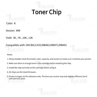 OKI B411 Compatible OKI Toner Chip For B431 MB461 MB471 MB491 Cartridge