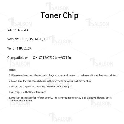 Compatible OKI C712 Toner Cartridge Chip For USA EUR MEA AU JP Version