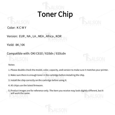 44315308 Compatible Toner Chip , OKI C610 EU NA MEA Version Printer Cartridge Chip