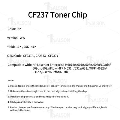 CF237A Toner Cartridge Chip For Enterprise M607dn 608n 609dn MFP M631h 632z 633z