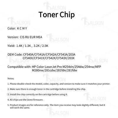 CF540A HP Toner Chip 203A , Pro M254dn MFP M280nw M281cdw Printer Toner Chip