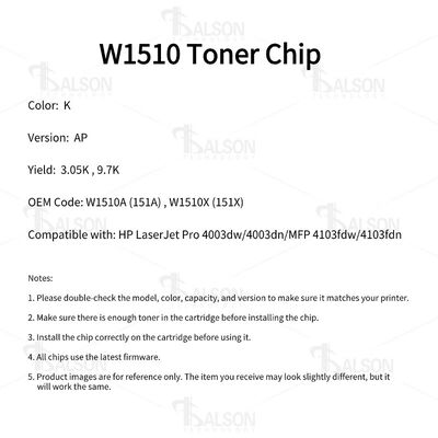 W1510A Toner Cartridge Chip For LaserJet Pro 4003dw MFP 4103fdw Cartridge W1510X