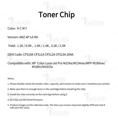 HP204A HP Cartridge Chip CF510A , Pro M154a MFP M180nw M181fw Printer Cartridge Chip