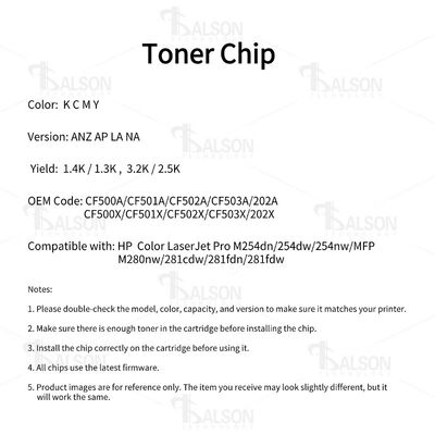 Compatible HP 202A Toner Chip For Pro M254dw CF500A CF501A CF502A CF503A Cartridge