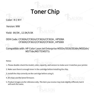 CF360A HP508A Compatible Toner Chip CF360X For Enterprise M552dn M553n M577dn Printer
