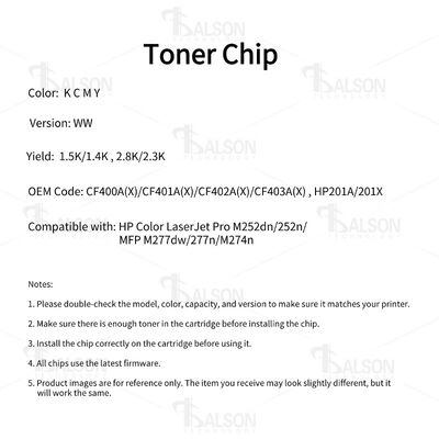 HP201A 201X Toner Chip CF400A CF401A CF402A CF403A For Pro M252dn MFP M277dw Cartridge