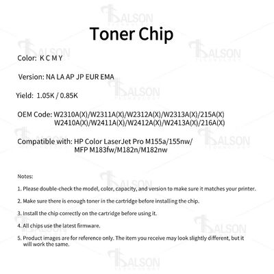 HP215A HP216A Toner Chip For LaserJet Pro M155a MFP M183fw M182n Toner Cartridge W2310A W2410A