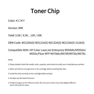 W2120A Printer Cartridge Chip For Enterprise M554dn Flow MFP M578dn Toner HP212A