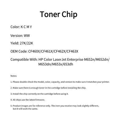 CF460X CF461X CF462X CF463X Toner Cartridge Chip 656X For Enterprise M652n M653dn