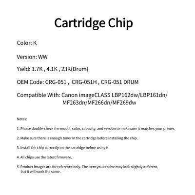 CRG-051H Toner Cartridge Chip For imageCLASS LBP162dw MF269dw Drum chip CRG051