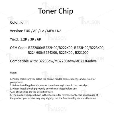 B2236 Compatible Lexmark B2236dw MB2236adw MB2236adwe Toner Cartridge Chip