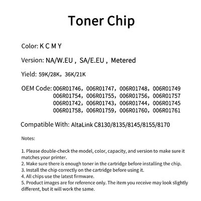 Compatible Toner Chip for Xerox AltaLink C8130 C8135 C8145 C8155 C8170 with 59K/28K Yield and Regional Versions