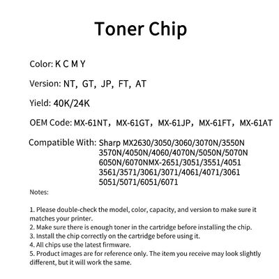 Compatible Sharp MX-61 toner cartridge chip for MX2651 printer 3051