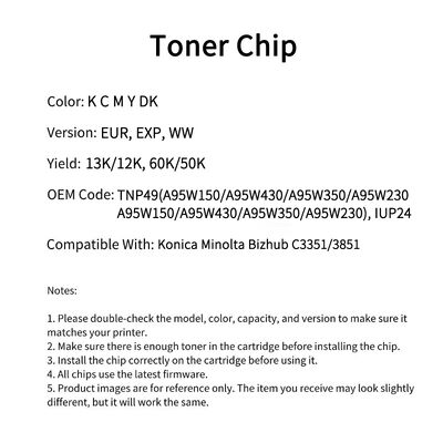 Compatible Minolta TNP49 Toner Chip For Konica Minolta Bizhub C3351 3851