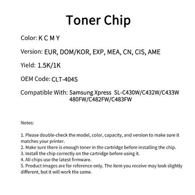 CLT-404S Compatible Toner Chip For Xpress SL-C430W 480FW Cartridge CLT-K404S C404S M404S Y404S