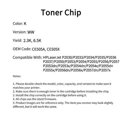 CE505A CE505X Compatible Toner Chip For LaserJet P2030 P2035 P2055 Printer Cartridge