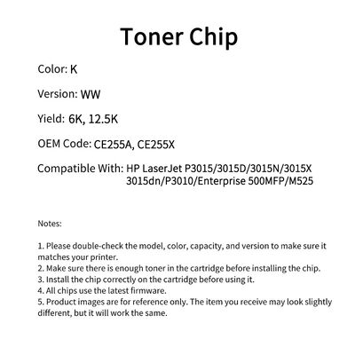 CE255A CE255X Compatible Toner Chip For LaserJet P3015 P3010 M525 Cartridge
