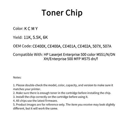 HP507A Compatible Toner Chip For Laserjet Enterprise 500 color M551 CE400A CE401A CE402A CE403A
