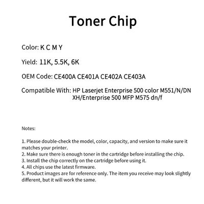 504A Compatible Toner Chip CE250A For Color LaserJet CP3525 CE251A CE252A CE253A Printer Cartridge