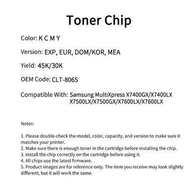Samsung CLT-806S chip MultiXpress X7400GX/X7400LX/X7500LX
