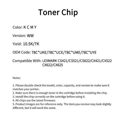 Lexmark 78C*UKE Chip CS421/CS521/CS622/CX421