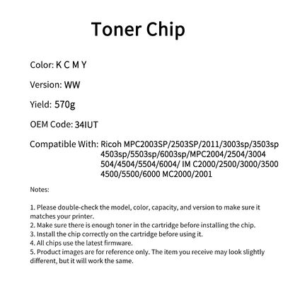 Compatible Ricoh 34IUT Toner Chip For Ricoh MPC2003SP 2503SP 2011