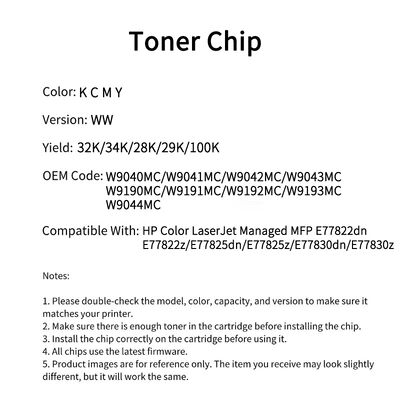HP W9040MC chip Color LaserJet Managed MFP E77822dn/E77822z