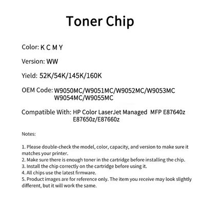 HP W9050MC chip Color LaserJet Managed  MFP E87640z/E87650z/E87660z