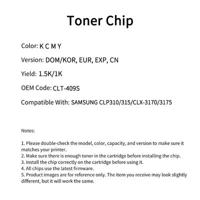 Samsung CLT-409S chip CLP310/315/CLX-3170/3175