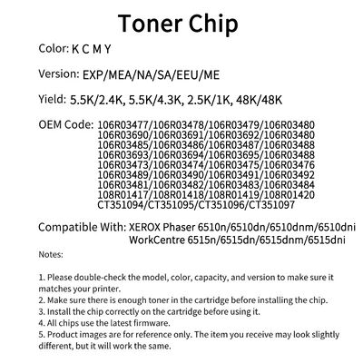 Compatible Toner Chip For XEROX Phaser 6510n dn dnm dni WorkCentre 6515n dn dnm dni