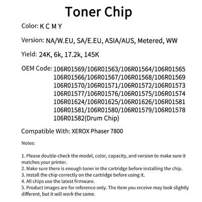 Compatible 106R01569 106R01568  Toner Chip For Xerox Phaser 7800