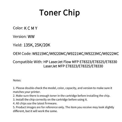 Compatible W9215MC Chip For HP LaserJet Flow MFP E78323 E78325 E78330