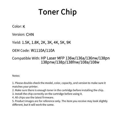 Compatible W1110A 110A Toner Chip For HP Laser MFP 136w
