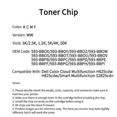 Compatible 593 BBOX Toner Chip For Del Color Cloud Multifunction H625cdw H825cdw