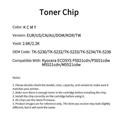 Compatible TK 5230 Toner Chip For Kyocera ECOSYS P5021cdn P5021cdw M5521cdn