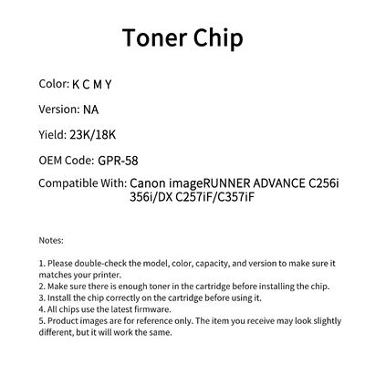 Compatible GPR 58 Toner Chip For Canon  imageRUNNER ADVANCE C256 356i