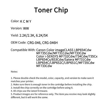 Compatible CRG 046 Toner Chip For Canon Color imageCLASS LBP654Cdw MF735Cdw MF731Cdw