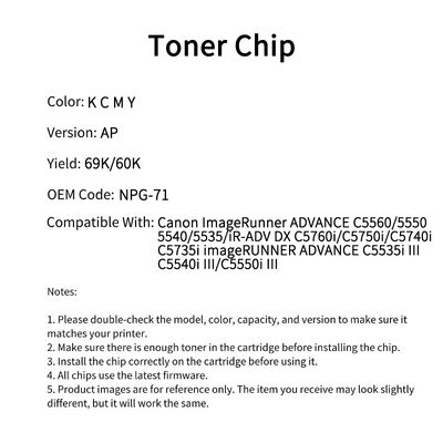 Compatible NPG 71 Toner Chip original size For Canon ImageRunner ADVANCE C5560 5550