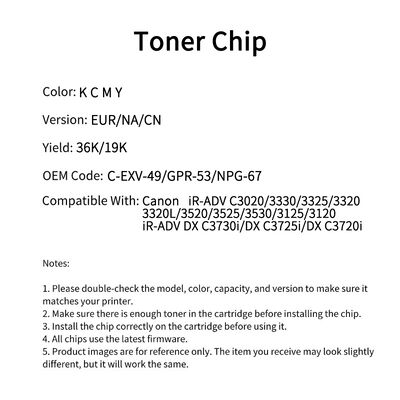 Compatible GPR53 Toner Chip For Canon iR ADV C3020 3330 3325 3320 3320L 3520 NPG-67 C-EXV-49