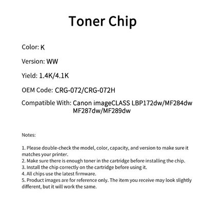 Compatible CRG 072H Toner Chip For Canon  imageCLASS LBP172dw MF284dw